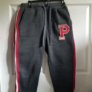 Phat Farm Men's Sweatpants Medium Gray Red White Black Stripe Logo Pockets Y2K